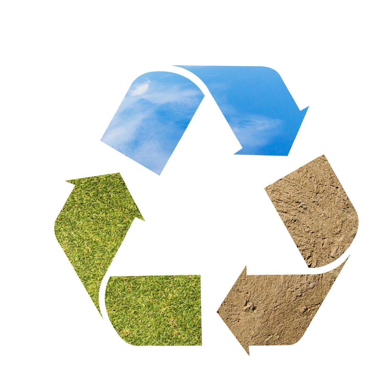 Picture of the 3 arrow recycling symbol representing reduce, reuse, recycle