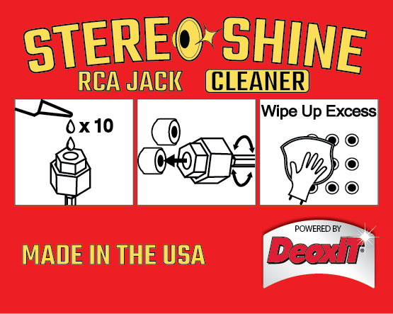 RCA Jack Cleaner Label and Instructions showing 3 steps.